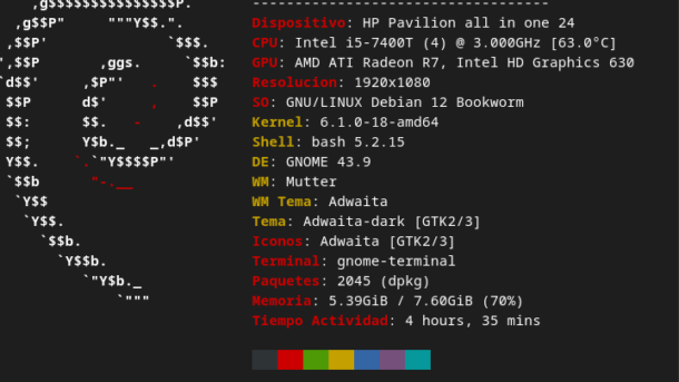 Neofetch en la terminal de Linux